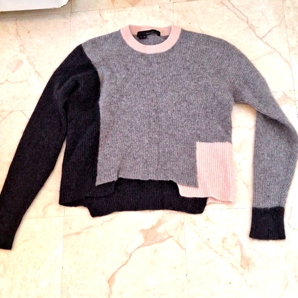 360 Cashmere Sweaters - Cashmere Pullover Crop Sweater, Oversized Colorblock, sz 6, NWOT